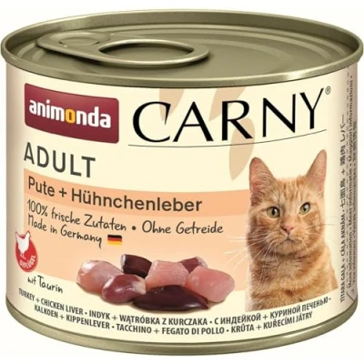 Afbeelding van animonda Carny volwassen kattenvoer, nat voer voor katten, kalkoen en kippenlever, 6 x 200 g