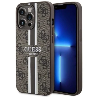 Afbeelding van Guess 4G Printed Stripes Hard Case Back Cover met MagSafe voor Apple iPhone 13 Pro Max Bruin
