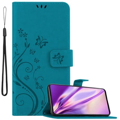 Afbeelding van Cadorabo Hoesje geschikt voor Samsung Galaxy A51 4G / M40s in BLOEMEN BLAUW Beschermhoes bloemmotief met magnetische sluiting, standfunctie en kaartsleuven Book Case Cover Etui
