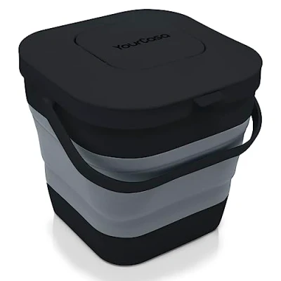Afbeelding van YourCasa® Compostemmer voor de keuken, opvouwbaar, 4 liter, kleine bio afvalemmer dagelijks biologisch afval, actieve koolfilter en vaatwasmachinebestendig, duurzame biologische met
