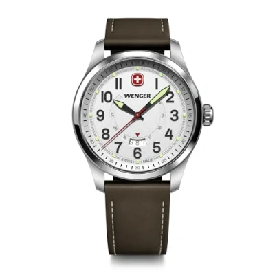 Afbeelding van WENGER Herenhorloge terragraph, analoog kwarts, waterdicht tot 100 m, Ø 43 mm, Swiss Made, wit/bruin.