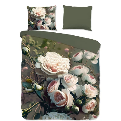 Afbeelding van Pure Witte Rozen Dekbedovertrek Groen 2 persoons (200 x 200/220 cm)