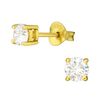 Afbeelding van JoyS Zilveren oorknoppen 4 mm ronde oorbellen kristal 14k goudplating