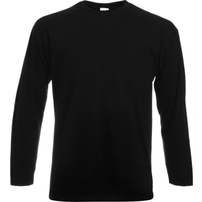 Afbeelding van Fruit Of The Loom Heren Valuegewicht T shirt met ronde hals en lange mouwen (Zwart)