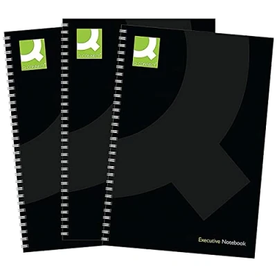 Afbeelding van Q Connect Hardback Wirebound Boek, A5, Zwart, Pack van 3