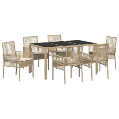 Afbeelding van vidaXL 7 delige Tuin Eetset met Kussens Beige Poly Rattan