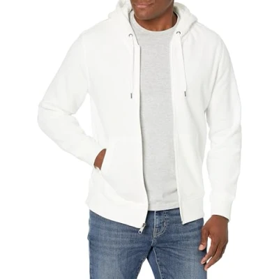 Afbeelding van Amazon Essentials Men&#039;s Fleecetrui met volledige ritssluiting en capuchon (verkrijgbaar in grote lange maten), Helder wit, M