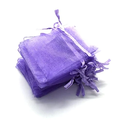 Afbeelding van OLILLY 100 organzazakjes 7 x 9 cm lichtpaars ideaal voor bruiloft, doop, geschenken, lavendel, sieraden (lichtpaars)