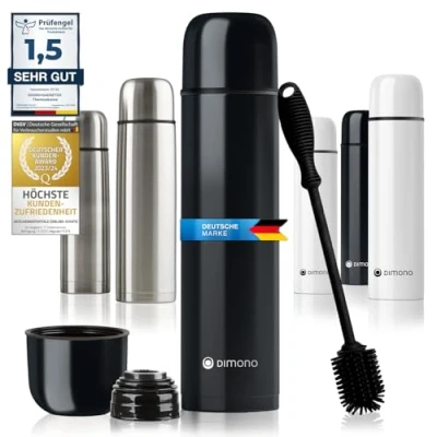 Afbeelding van Roestvrijstalen thermosfles Dubbelwandige vacuümkan met beker &amp; borstel; lekvrij, vaatwasmachinebestendig BPA vrij + reinigingsborstel; houdt drankjes warm koud (Zwart, 500 ml)
