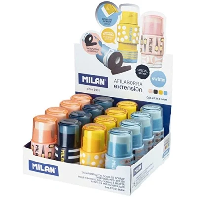 Afbeelding van Milan 4725116SM potloodslijper Handmatige puntenslijper Blauw, Lichtblauw, Marineblauw , Roze