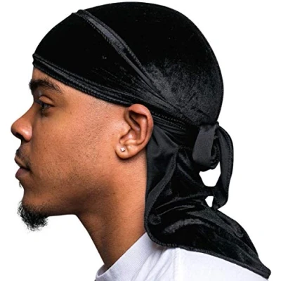 Afbeelding van Veeta Superior Velvet Durag Zachte Fluwelen Durags voor Mannen &amp; Vrouwen, Lange Dubbele Brede Banden, Zijdeachtige Liner, Drievoudig Gestikt, Zwart, One size