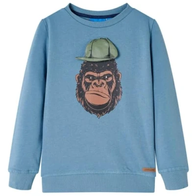 Afbeelding van Kindertrui met gorillaprint 92 middelblauw
