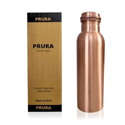 Afbeelding van PRURA Pure Koperen Fles Bloem Gedrukt Water Yoga Ayurveda Gezondheidsvoordelen Lekbestendig (900ml/31oz, Ontwerp 8)