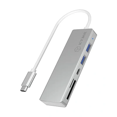 Afbeelding van ICY BOX IB HUB1413 CR hub &amp; concentrator USB 3.0 (3.1 Gen 1) Type C 5000 Mbit/s Zilver