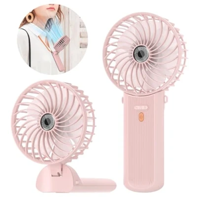 Afbeelding van Lepwings Mini Draagbare Ventilator, 2 delige USB Oplaadbare Handventilator, 4 Snelheden en 5,5 16 Uur Werktijd, 180 Rotatie, Kleine Opvouwbare Ventilator voor Thuis, Kantoor, Reizen Roze