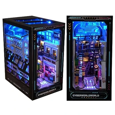 Afbeelding van Book Nook DIY kit, poppenhuizen, modelbouwpakketten, miniatuurhuiskit, met ledlicht, 3D houten puzzel, boekenhoek, inzetset, creatief cadeau (Near Future)