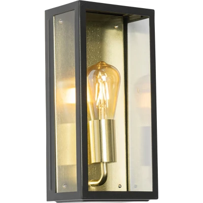 Afbeelding van QAZQA Industriële buiten wandlamp zwart met goud IP44 Rotterdam