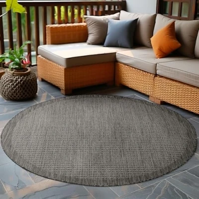 Afbeelding van Carpetsale24 Buitentapijt Weerbestendig Platgeweven Keukentapijt Balkon Tuin Patio Tapijt Zwart 200 cm Ronde