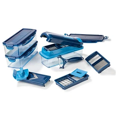 Afbeelding van Genius Nicer Dicer Smart Groentesnijder voor blokjes, pennen, schijven, reepjes en kwarten incl. receptenboekje, saladesnijder, mandoline komkommerschaaf, 14 stuks