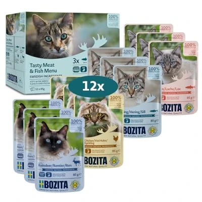 Afbeelding van Bozita Mapjes in saus met vis en vlees multibox 12x85 g zakje natvoer voor katten portiezakje