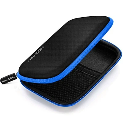 Afbeelding van deleyCON Harde Schijf Tas Case HDD Voor 2,5 Inch Schijven en SSD Robuust &amp; Stootvast 2 Binnenvakken Netvakken Zwart/Blauw