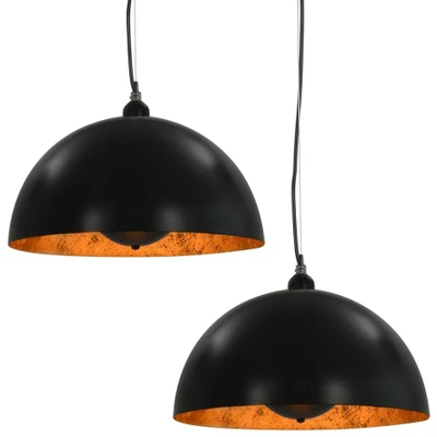 Afbeelding van Plafondlampen 2 st halfrond E27 40 cm zwart en goudkleurig