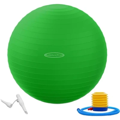 Afbeelding van BalanceFrom Anti burst en slipbestendige oefenbal, yogabal, fitnessbal, geboortebal met snelpomp, 2 lb capaciteit (48 55 cm, M, groen)