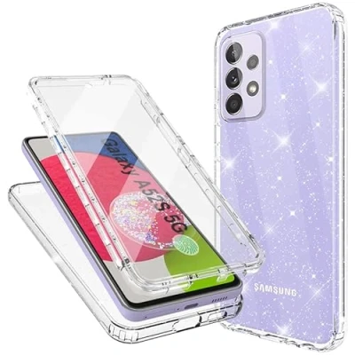 Afbeelding van Mosoris hoes voor mobiele telefoon Samsung Galaxy A52s 5G, glitter, A52 4G/5G, met ingebouwde displaybescherming, 360 graden, schokbestendig, beschermhoes, zachte siliconen bumper,
