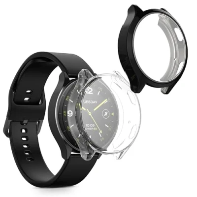 Afbeelding van kwmobile 2x smartwatch hoes geschikt voor Xiaomi Watch 2 hoesje Siliconen sporthorloge cover Activity tracker case in zwart / transparant
