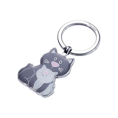 Afbeelding van Troika CAT &amp; KITTY KR18 04/GY Sleutelhanger, kat, kittens, Meow, Miau, gegoten metaal, email, glanzend, verchroomd, donkergrijs, lichtgrijs, origineel, grijs, 8 cm, sleutelhanger