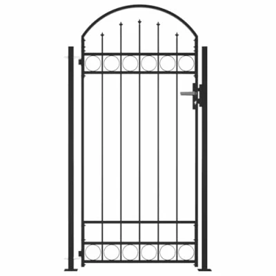 Afbeelding van VidaXL Poort met gebogen bovenkant en 2 palen 105x204 cm zwart