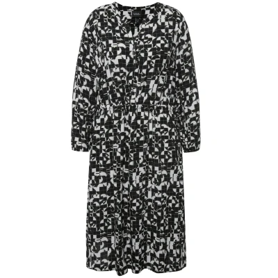 Afbeelding van Ulla Popken Tunnelzugausschnitt Taschen Langarm Jurk, Dames, Maat: 54/56, Schwarz