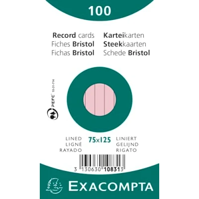 Afbeelding van Exacompta Bristol Gevoerde Record Kaarten, 75x125 mm Roze, 100 stuks