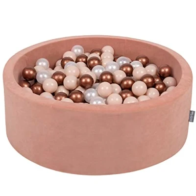 Afbeelding van KiddyMoon rond ballenbad fluwelen 90x30cm/300 ballen ∅ 7cm ballenbakken voor baby&#039;s speelbad peuters, made in eu, desert rose: pastel beige/koperrood/parelmoer