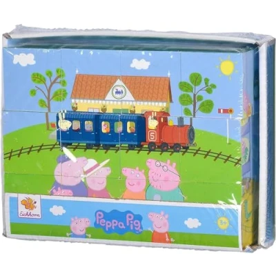 Afbeelding van Eichhorn 109265708 Peppa Pig Foto Houten Puzzelkubus, 6 motieven met 12 blokken, sjablonen, 13 stuks, 16x12cm, FSC® 100%, berkenhout, vanaf 3 jaar