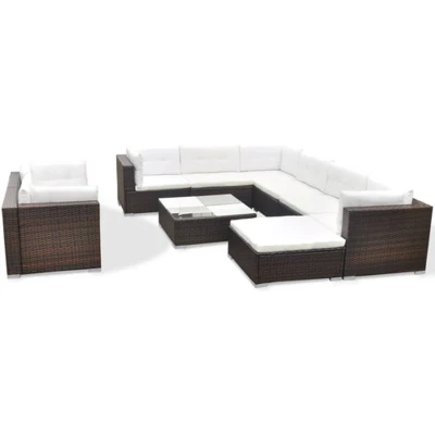 Afbeelding van 10 delige Loungeset met kussens poly rattan bruin