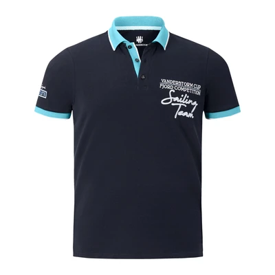 Afbeelding van Jan Vanderstorm oversized polo IWAR Plus Size met contrastbies donkerblauw/turquoise