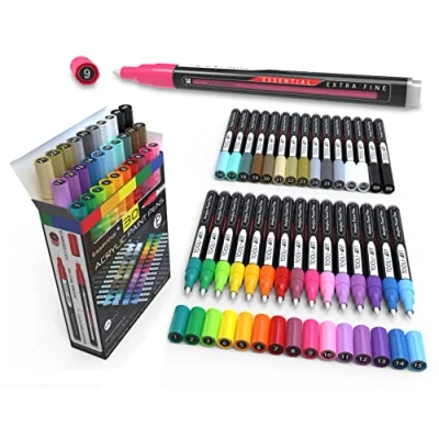 Afbeelding van 30 acrylverf markers verf pennen set 0,7 mm extra fijne punt marker voor rock schilderen, canvas, mokken, glasverf, metaal, stof, hout, scrapbooking. Niet giftig, waterbasis, sneldrogend