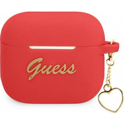 Afbeelding van Guess Silicone Heart Charm Case Geschikt voor Apple Airpods 3 Rood