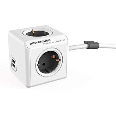 Afbeelding van Allocacoc PowerCube Extended USB 4xstopcontact, 2xUSB, 1.5m kabel, grijs,wit