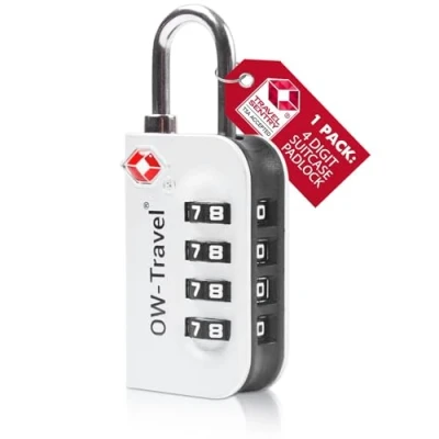 Afbeelding van OW Travel TSA Slot. Hangslot met cijfercode. Cijferslot 4 cijfers. Bagageslot Cijfercodeslot. Cijfersloten voor koffer rits bagage tas rugzak gymkluisje. Kofferslot cijfercode Zilver 1 Stuk