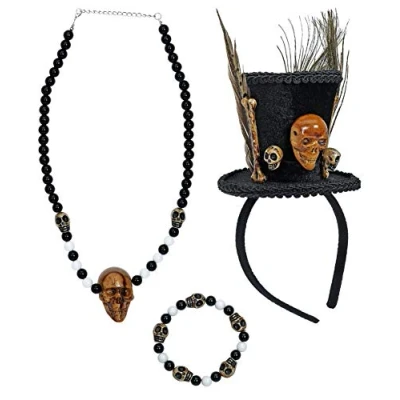 Afbeelding van Widmann Heks &amp; Spider Lady Voodoo Duistere Religie Kostuum Priester Set Hoed, Ketting, Armband Halloween Verkleedkleding