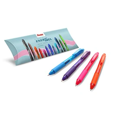 Afbeelding van Pentel BL107 Energel X rolgel, 0,7 mm, 4 stuks verschillende kleuren (oranje, roze, lichtblauw, paars)