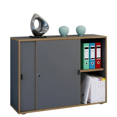 Afbeelding van VCM Holz Büroschrank Ordner Aktenschrank Büromöbel Schrank Salia 2 fach Breite 100 cm Schiebetüren