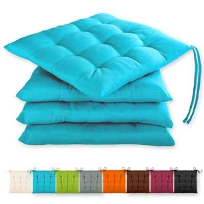 Afbeelding van Gräfenstayn® set van 4 zitkussens 40x40x3cm met bevestigingsriemen voor binnen en buitengebruik Oeko Tex afdichting (Turquoise)