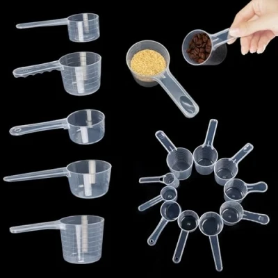 Afbeelding van Maatbeker/lepels, 10 stuks maatlepels, gram transparante maatlepels met schaal, maatbekers en lepels, set voor melkpoeder, koken, bakken, waspoeder