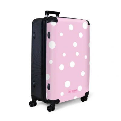 Afbeelding van NoBoringSuitcases.com® Koffer groot Reiskoffer lichtgewicht Roze achtergrond met witte stippen Rolkoffer 4 wielen Grote trolley XL 98 liter bagage