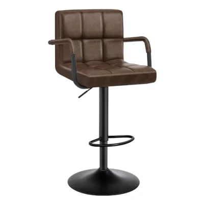 Afbeelding van WOLTU® Barkruk BH113dbr 1 barstoel, barkruk, bistrokruk, designer kruk met rugleuning, kunstleer in antieke lederlook, hoogte verstelbaar, draaibaar, staal, donkerbruin