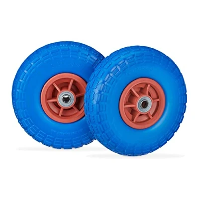 Afbeelding van Relaxdays steekwagenwiel anti lek 4.1/3.5 4 rubberen band reservewiel 2 stuks Blauw rood