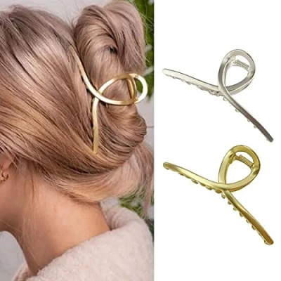 Afbeelding van Daterkey Metalen haarklauwclips gouden haarklauw haai haarspeldjes grote hoofdtooien haarstylingaccessoires voor dames en meisjes dun dik haar (2 stuks)